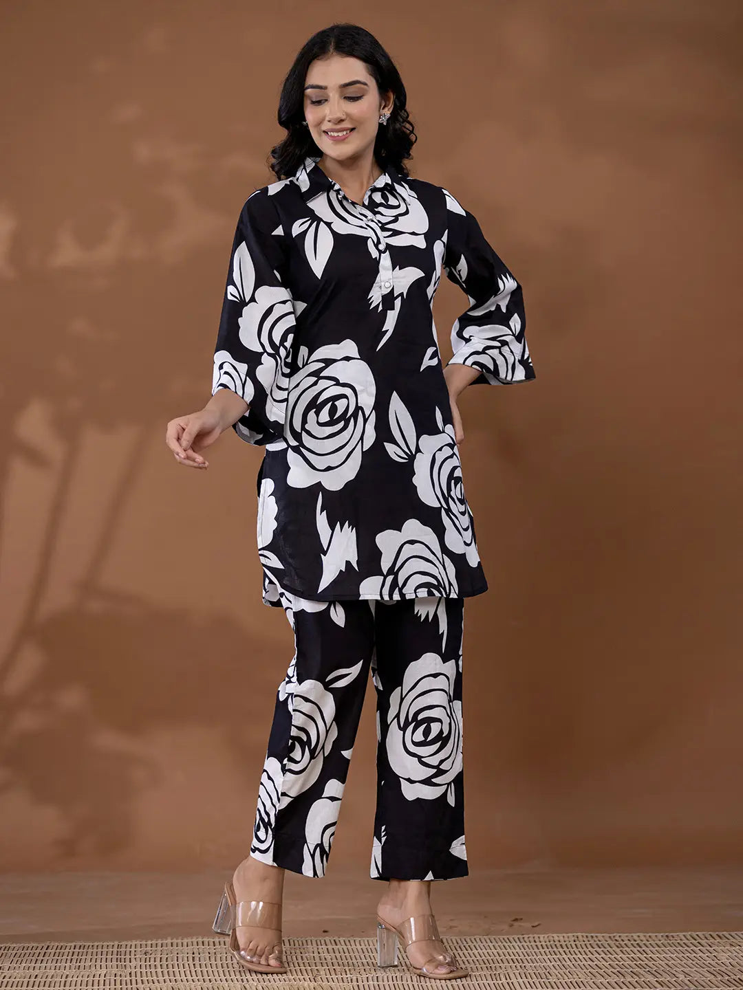 Cotton Black Printed Co-Ord Set-Yufta Store-7168CRDBKS