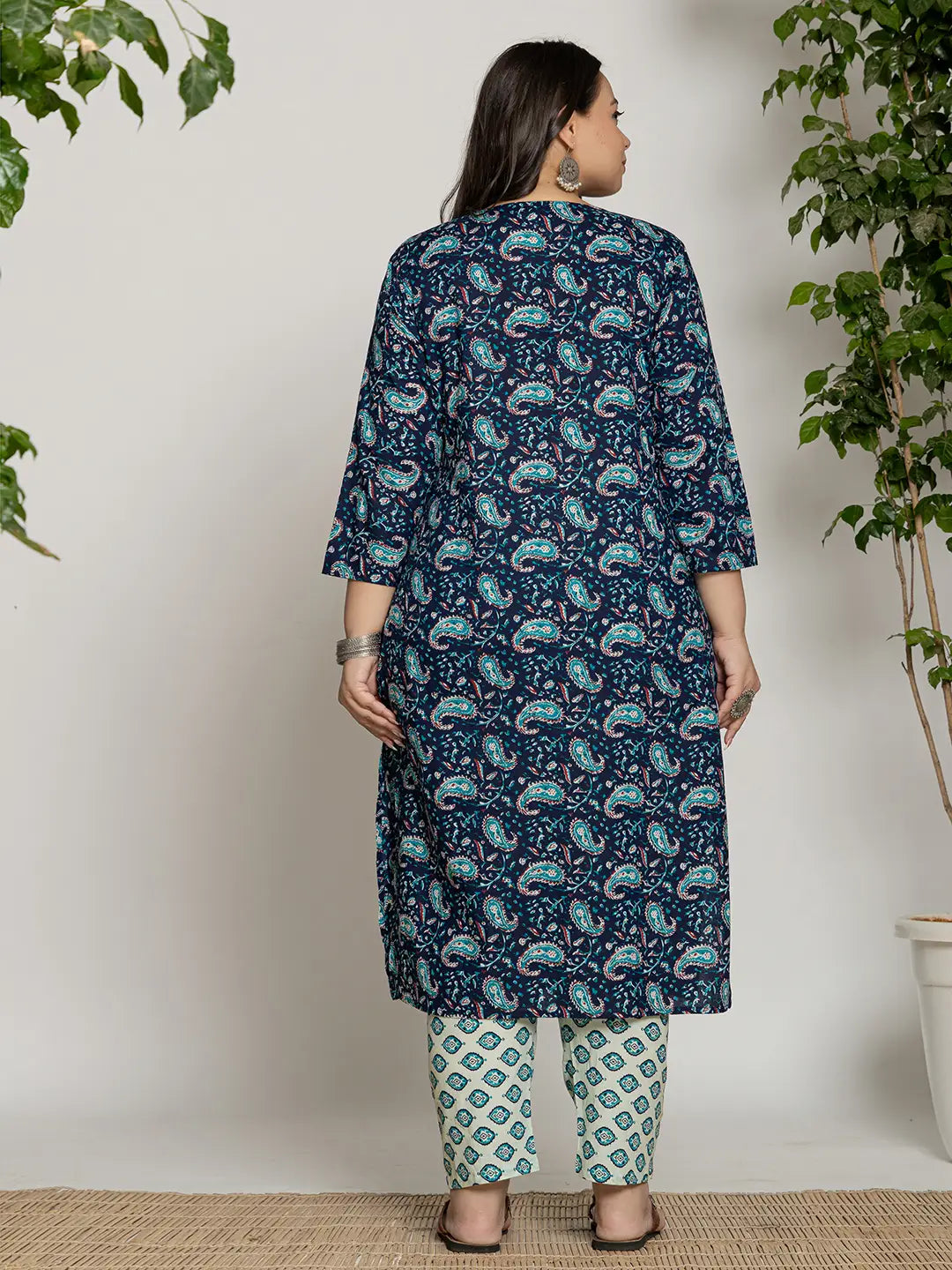 Cotton Blue Printed Plus Size Kurta Dupatta Set-Yufta Store-7142PSKDBL3XL