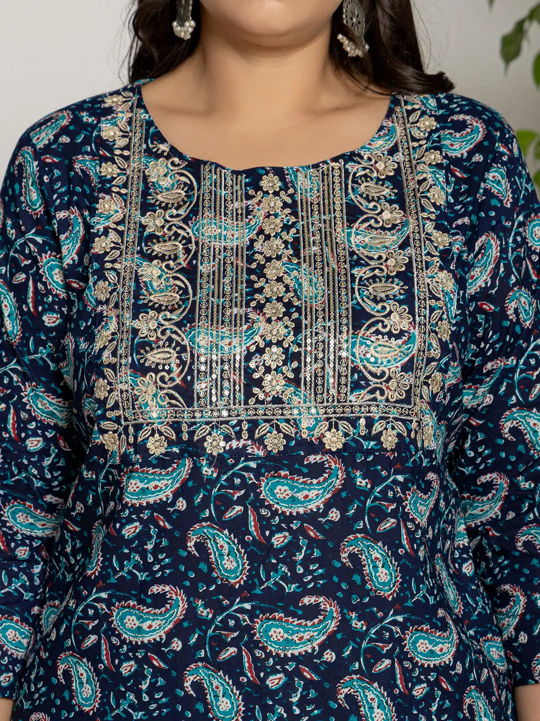 Cotton Blue Printed Plus Size Kurta Dupatta Set-Yufta Store-7142PSKDBL3XL