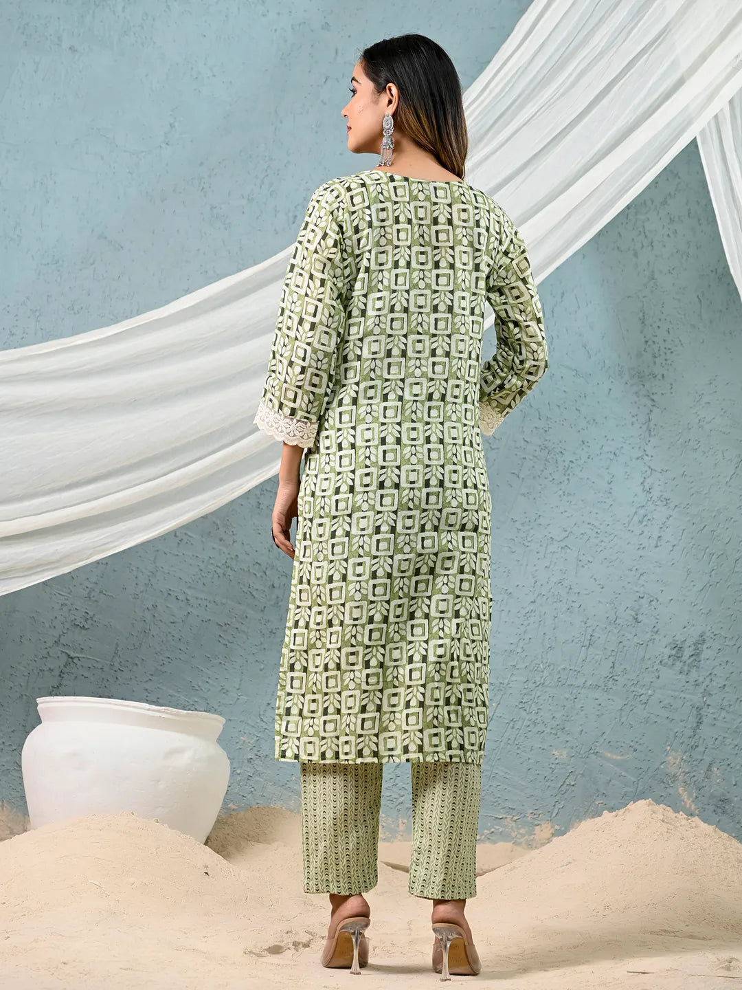 cotton green kurta dupatta setoffline_sku-7-Yufta Store-7044SKDGRM