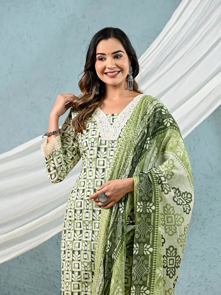 cotton green kurta dupatta setoffline_sku-7-Yufta Store-7044SKDGRM