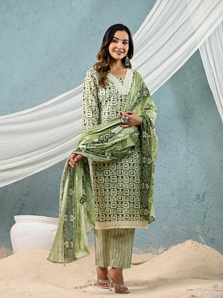 cotton green kurta dupatta setoffline_sku-7-Yufta Store-7044SKDGRM