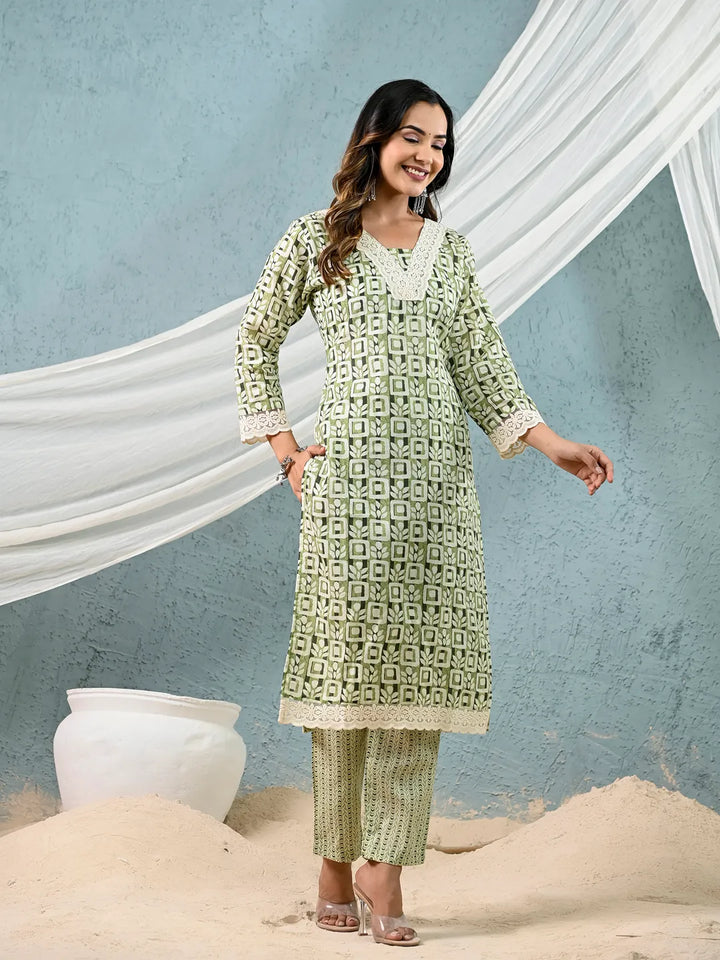 cotton green kurta dupatta setoffline_sku-7-Yufta Store-7044SKDGRM