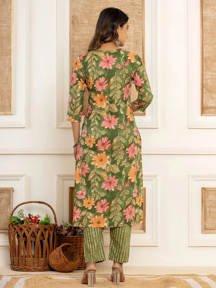 Cotton Green Kurta Dupatta Set-Yufta Store-7012SKDGRS