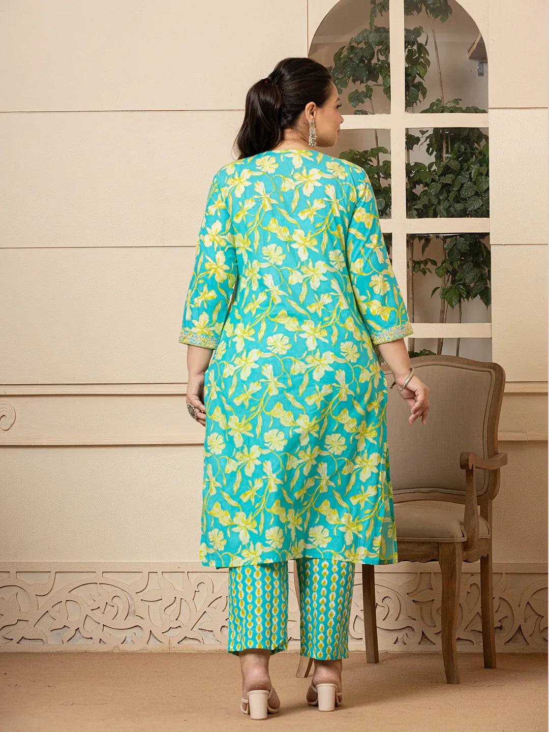 Cotton Green Plus Size Kurta Dupatta Pant Set-Yufta Store-6973PSKDGR3XL