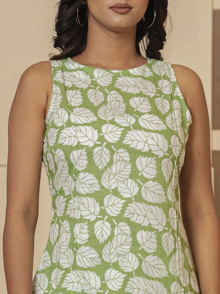 Cotton Green Summer Leaf Print Co-Ord Set-Yufta Store-7166CRDGRS