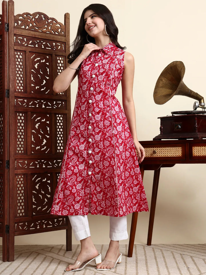 Cotton Light Pink Sleeveless Kurta-Yufta Store-7247KURPKS