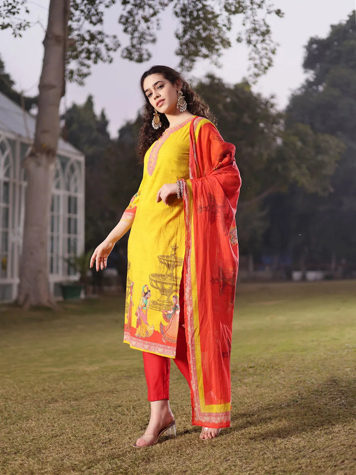 Cotton Lime Green Pakistani Straight Kurta Trouser Dupatta Set-Yufta Store-6582SKDGRM