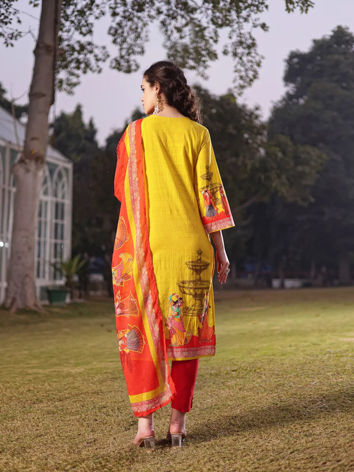 Cotton Lime Green Pakistani Straight Kurta Trouser Dupatta Set-Yufta Store-6582SKDGRM