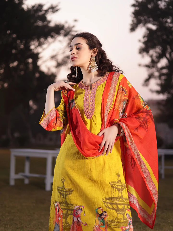 Cotton Lime Green Pakistani Straight Kurta Trouser Dupatta Set-Yufta Store-6582SKDGRM