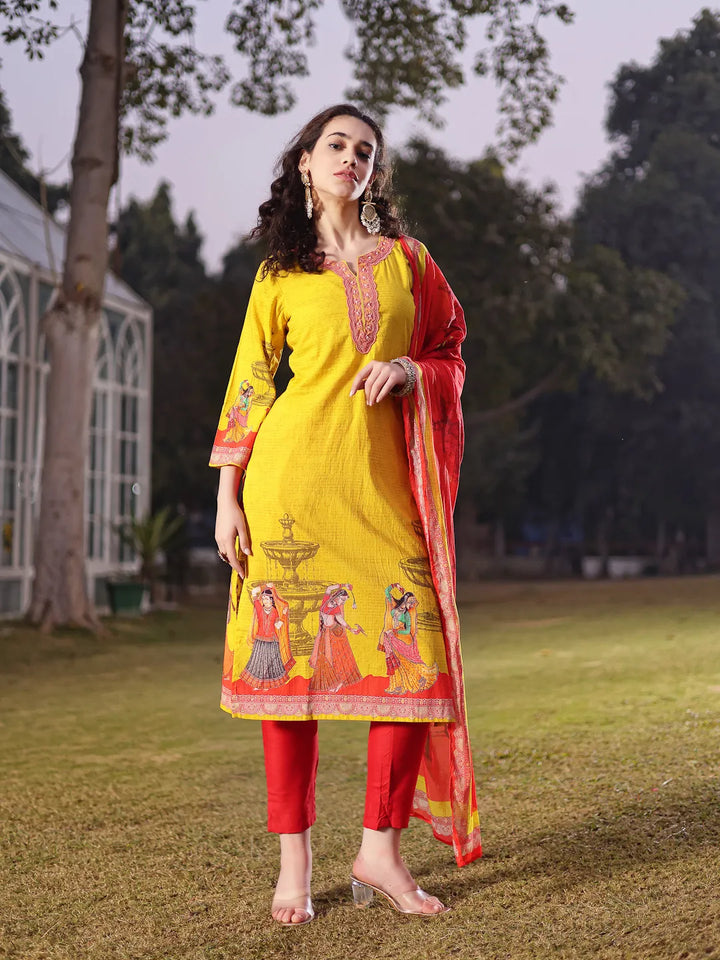 Cotton Lime Green Pakistani Straight Kurta Trouser Dupatta Set-Yufta Store-6582SKDGRM