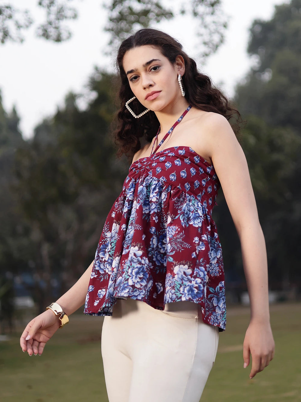 Cotton Maroon Flare Top-Yufta Store-7380TOPMRS