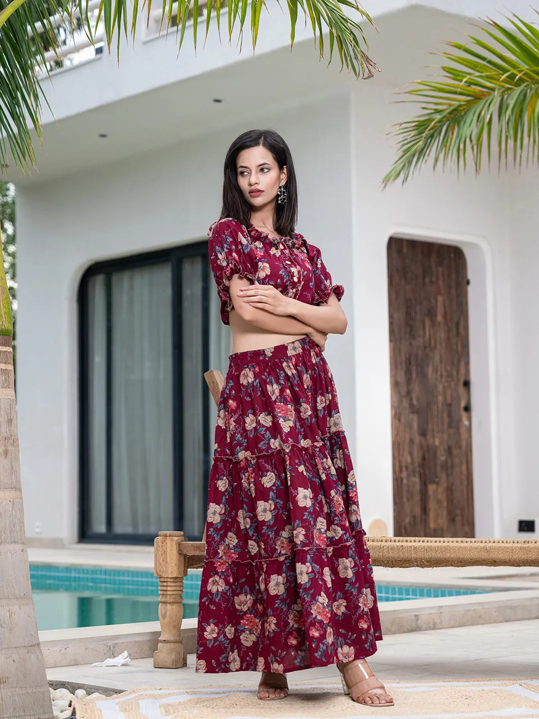 Cotton Maroon Skirt Co-Ord Set-Yufta Store-6913CRDMRS