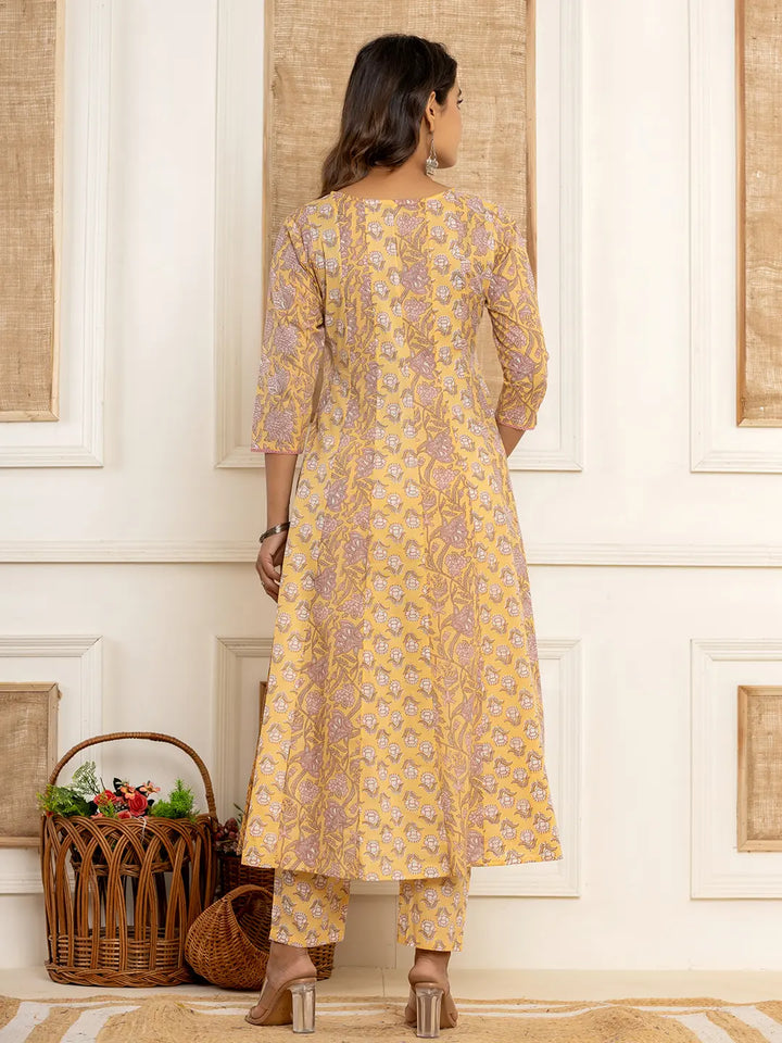 Cotton Mustard Anarkali Kurta Dupatta Set-Yufta Store-6937SKDMSS