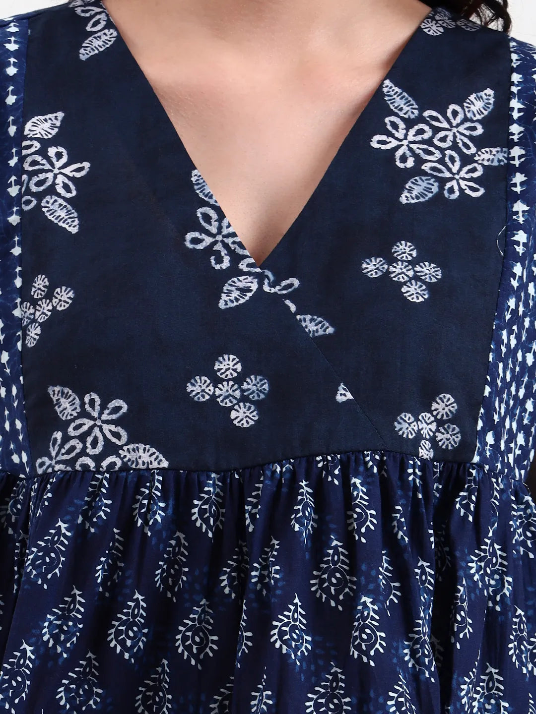 Cotton Navy Blue Patch Work Top-Yufta Store-7376TOPNBS