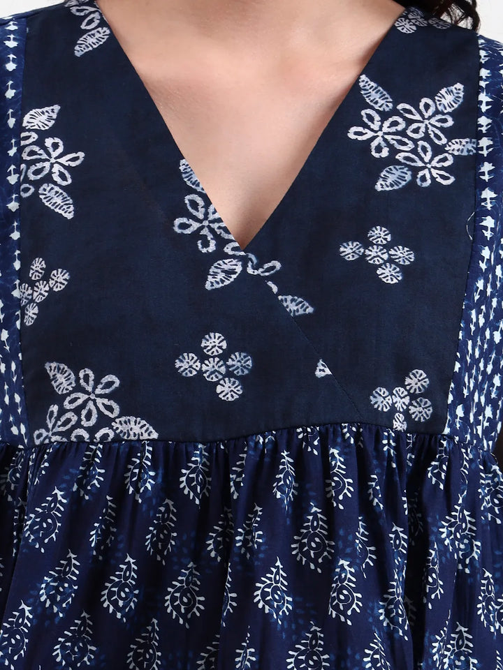 Cotton Navy Blue Patch Work Top-Yufta Store-7376TOPNBS