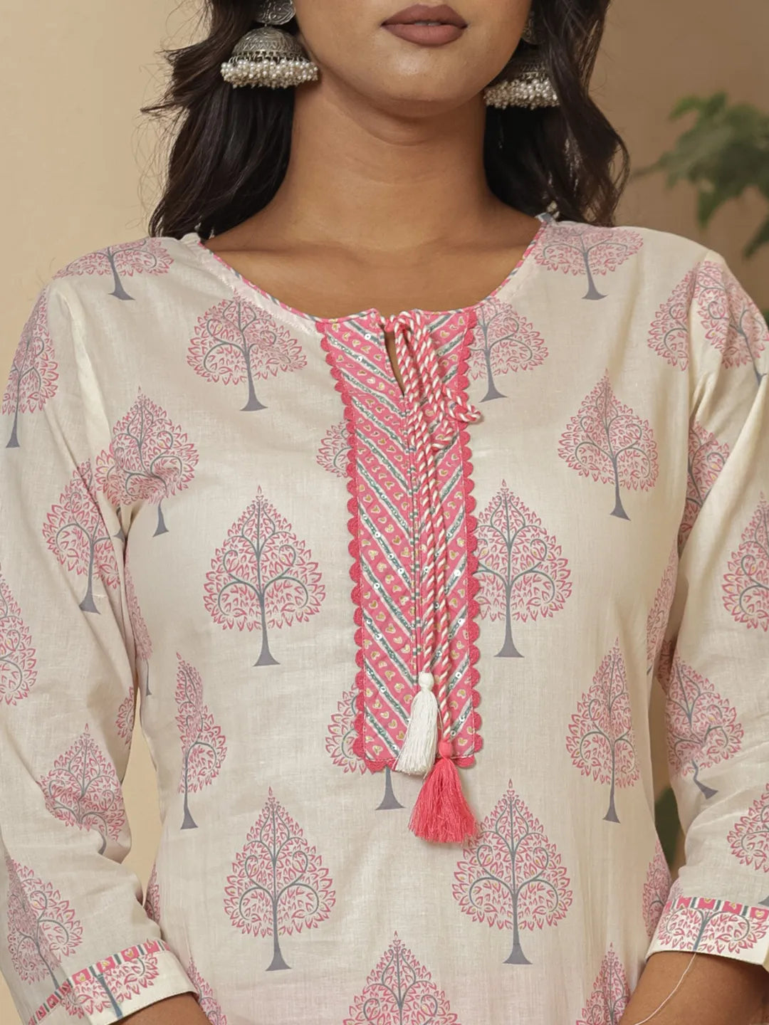 Cotton Pink And White Kurta Dupatta Set-Yufta Store-6957SKDPKS