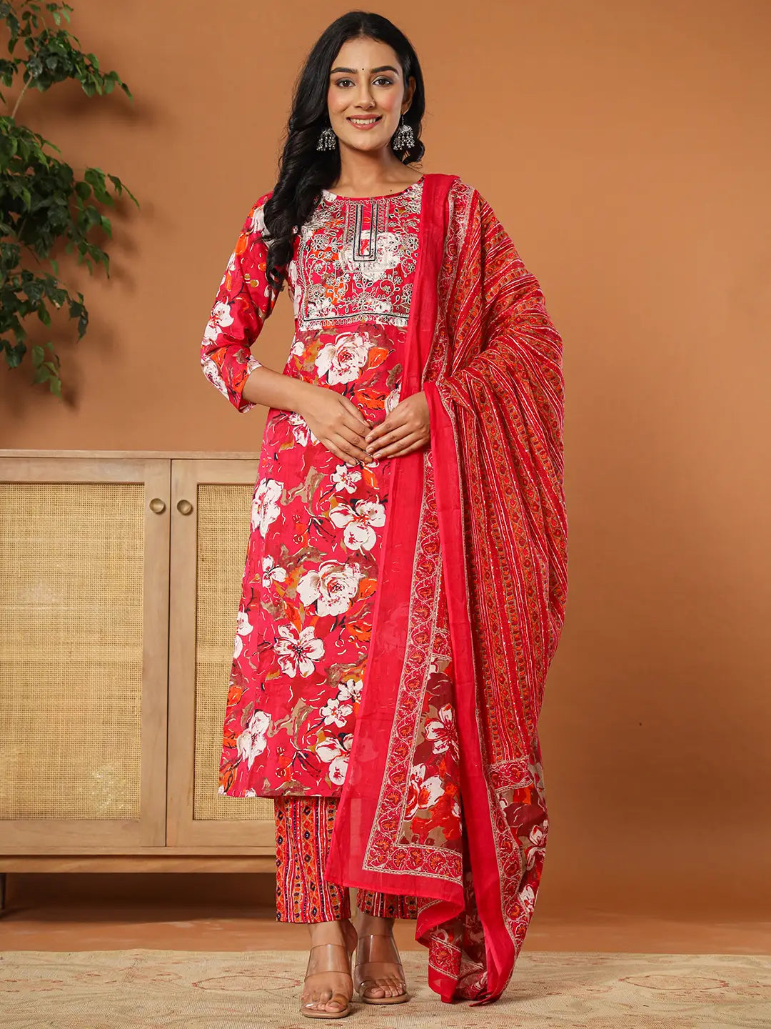 Cotton Pink Embroidered Kurta Dupatta Set-Yufta Store-6127SKDPKM