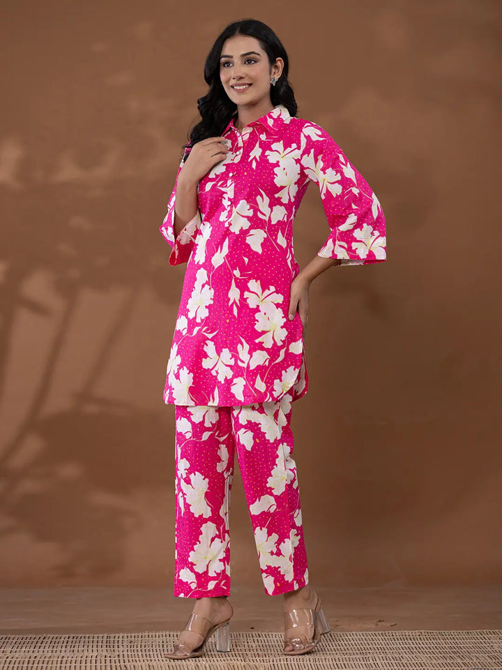 Cotton Pink Printed Co-Ord Set-Yufta Store-7168CRDPKS