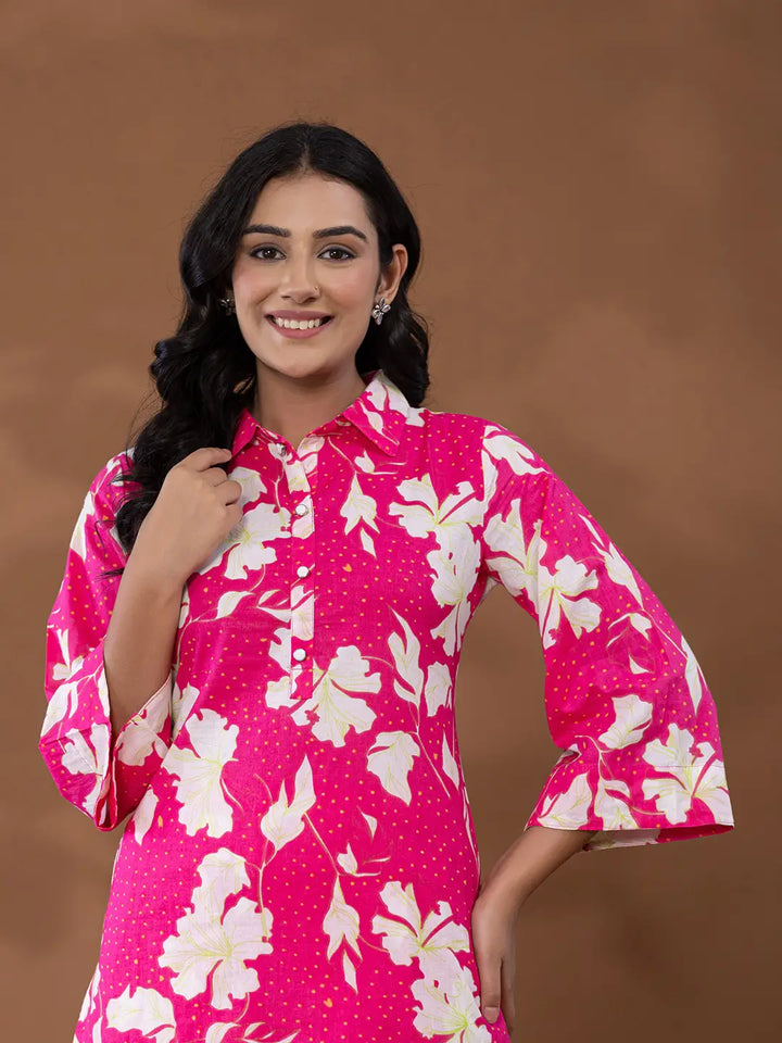 Cotton Pink Printed Co-Ord Set-Yufta Store-7168CRDPKS