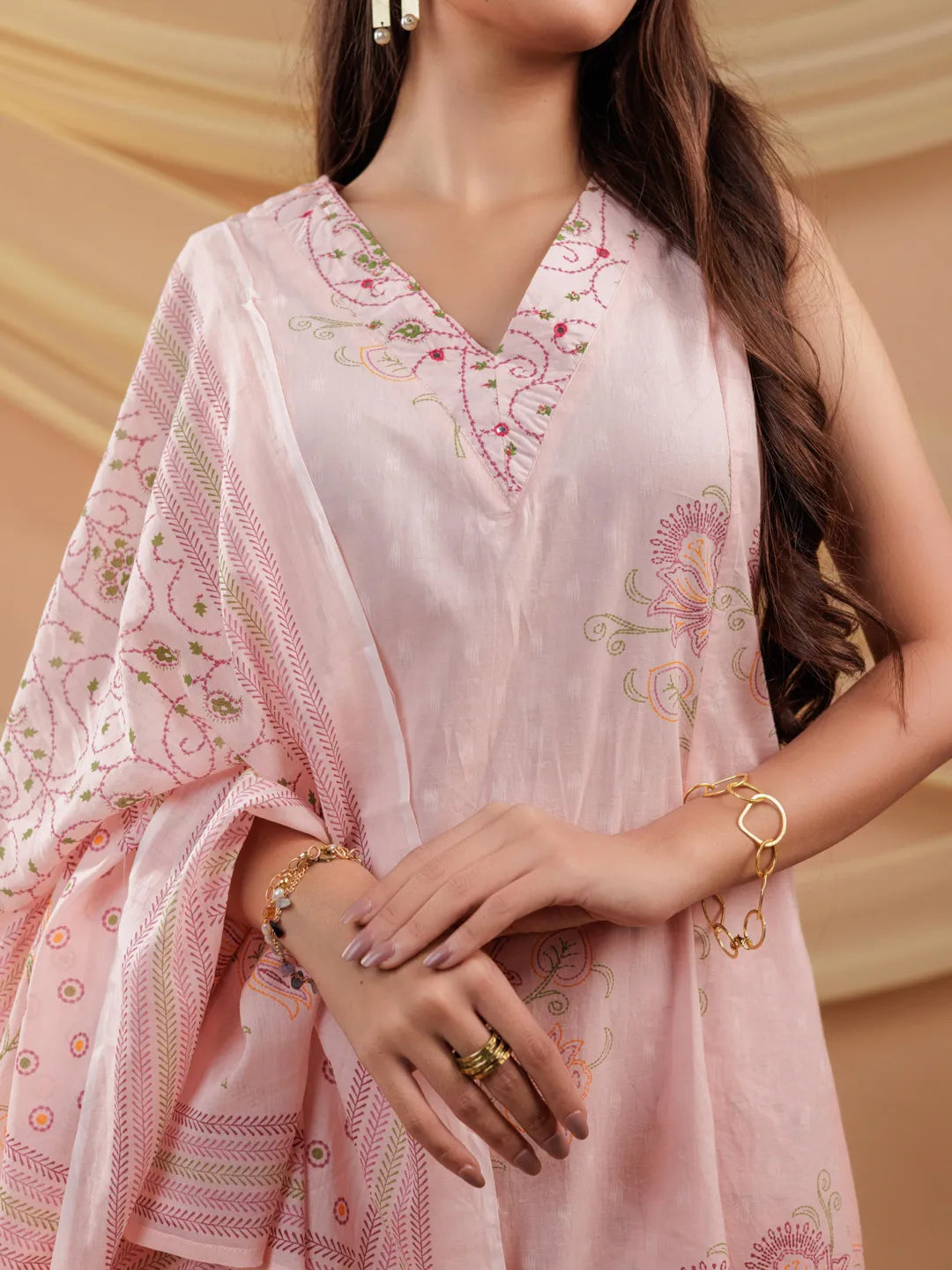 Cotton Pink Sleeveless Kurta Dupatta Set-Yufta Store-7043SKDPKS