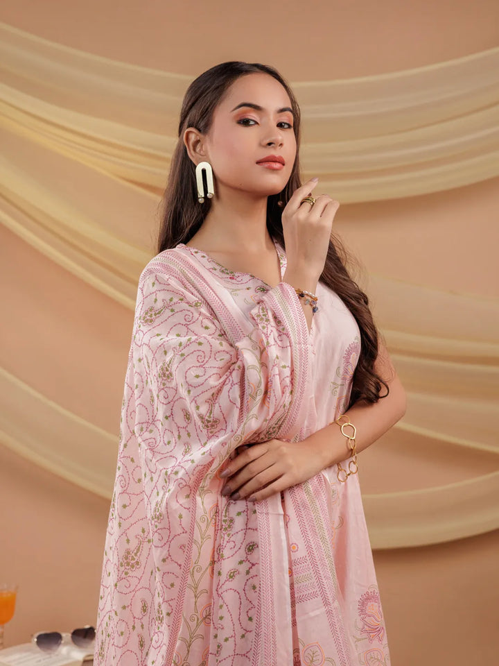 Cotton Pink Sleeveless Kurta Dupatta Set-Yufta Store-7043SKDPKS