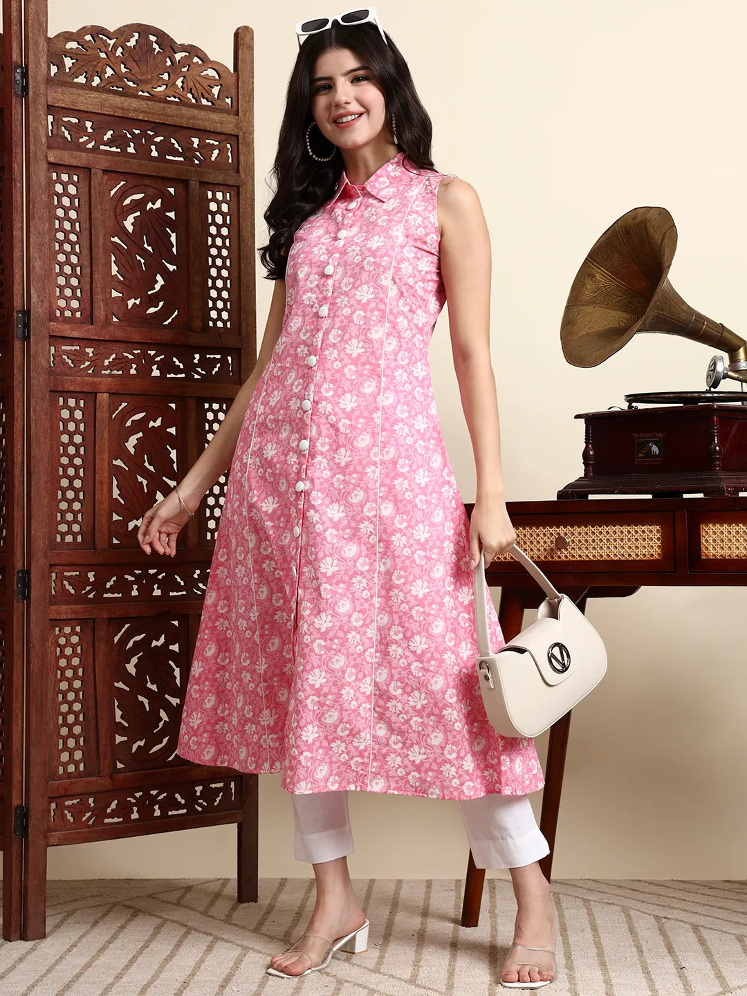Cotton Pink Sleeveless Kurta-Yufta Store-7373KURPKS