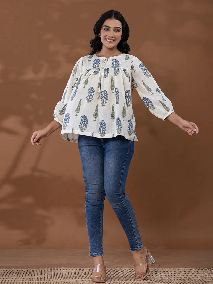 Cotton Printed Top-Yufta Store-7130TOPWHS