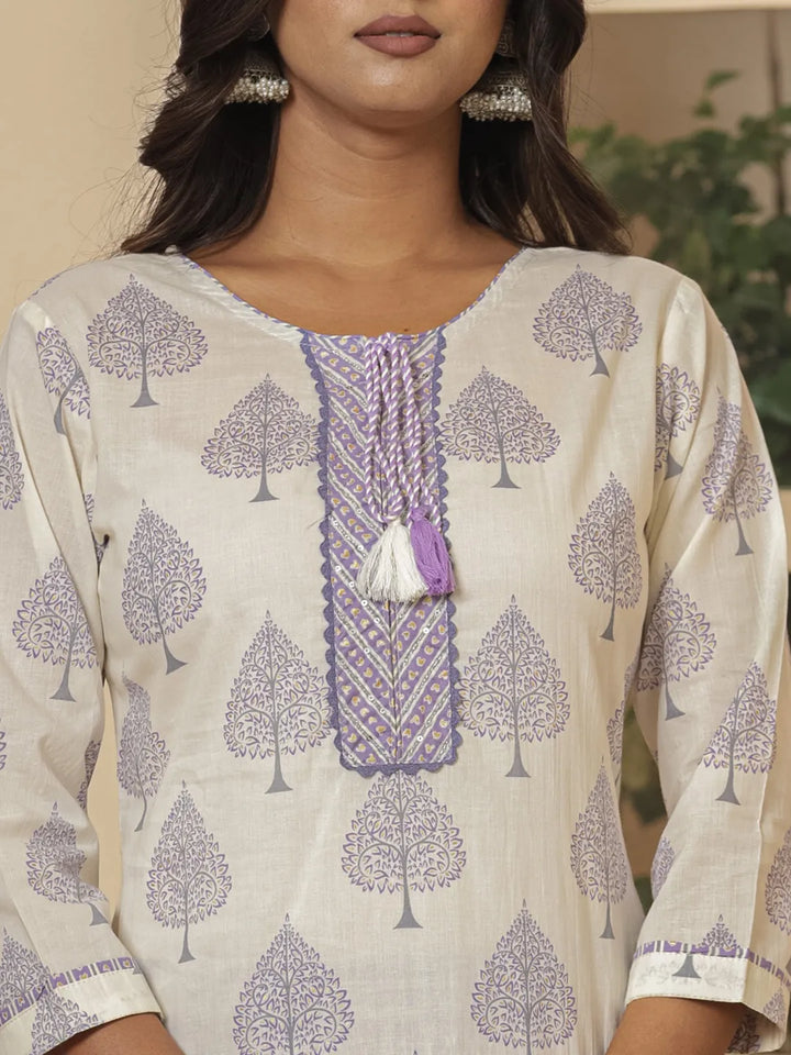 Cotton Purple And White Kurta Dupatta Set-Yufta Store-6957SKDPRS