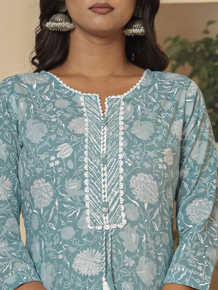 Cotton Sea Green Sequins_Work Straight Kurta Dupatta Set-Yufta Store-6010SKDSGS