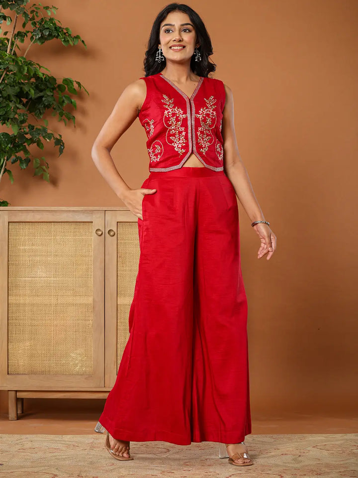 Cotton Silk Waist Coat Co-Ord Set With Attached Cotton Lining-Yufta Store-6086CRDHPS