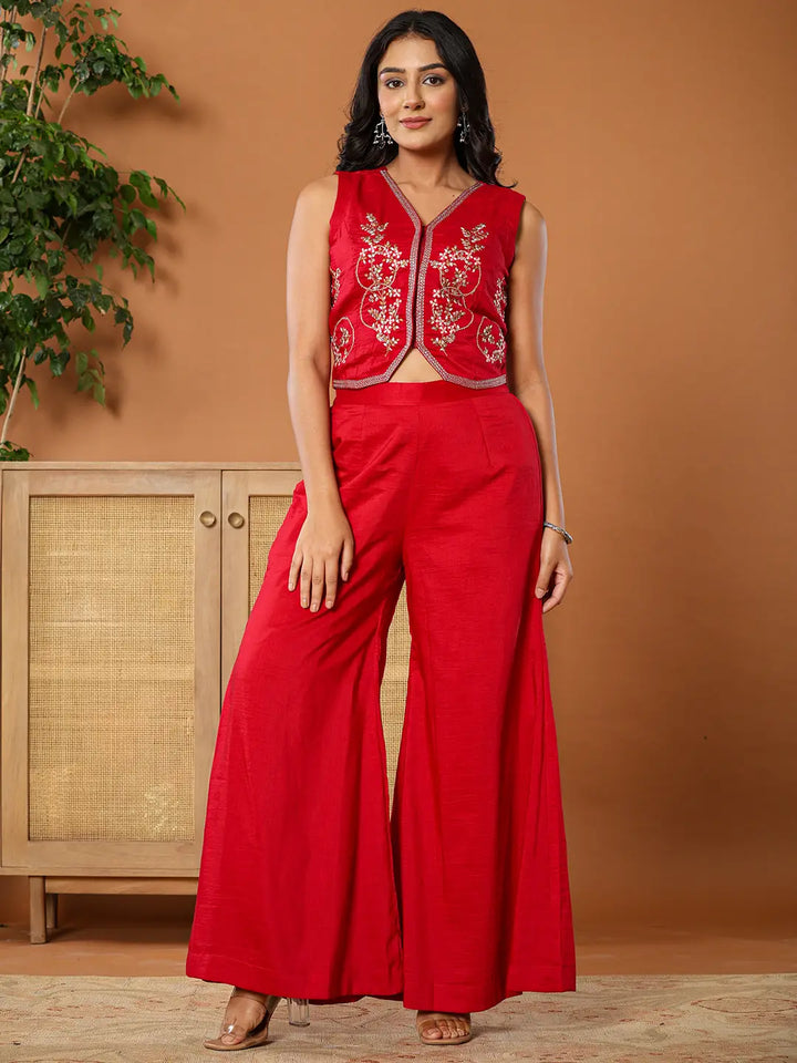 Cotton Silk Waist Coat Co-Ord Set With Attached Cotton Lining-Yufta Store-6086CRDHPS