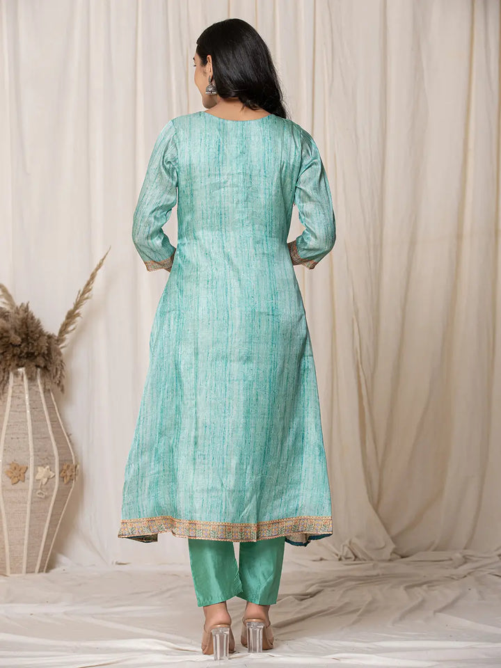 Cotton Sky Blue A-Line Kurta Dupatta Set-Yufta Store-7057SKDSBS