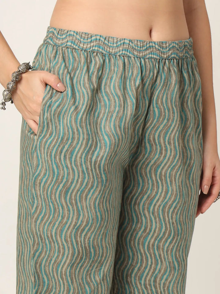 Cotton Teal Blue And Grey Cotton Dori_Embroidery Kurta Dupatta Pant Set-Yufta Store-7352SKDTBM