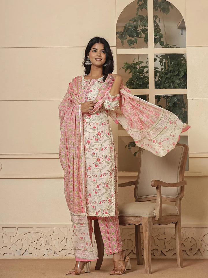 Cotton White Lining Kurta Dupatta Set-Yufta Store-1882SKDWHS