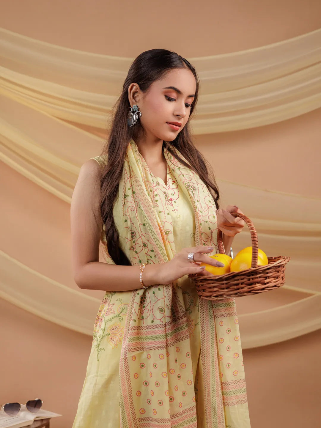 Cotton Yellow Sleeveless Kurta Dupatta Set-Yufta Store-7043SKDYLS