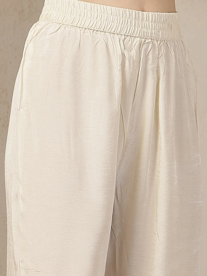 Cream And Pink Chanderi Silk Embroidery Straight Kurta Trouser Dupatta Se