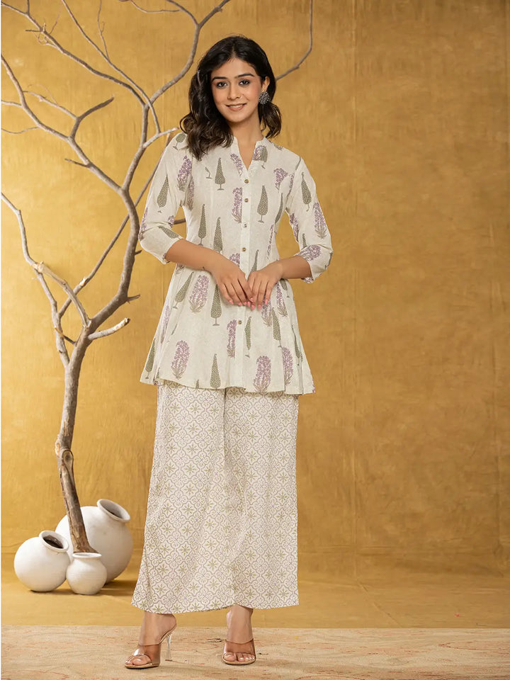 Cream Cotton Co-Ord Set-Yufta Store-7034CRDCRS