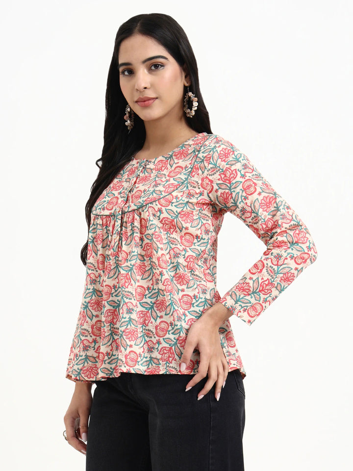 Cream Cotton Flare Top