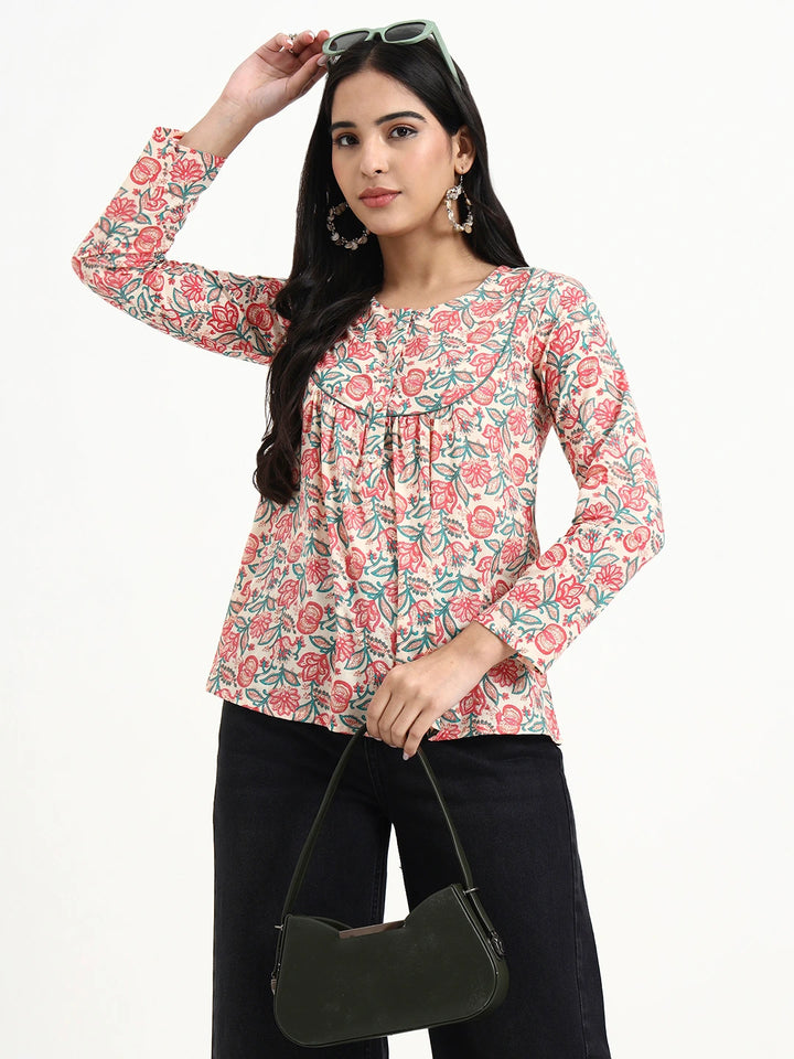 Cream Cotton Flare Top