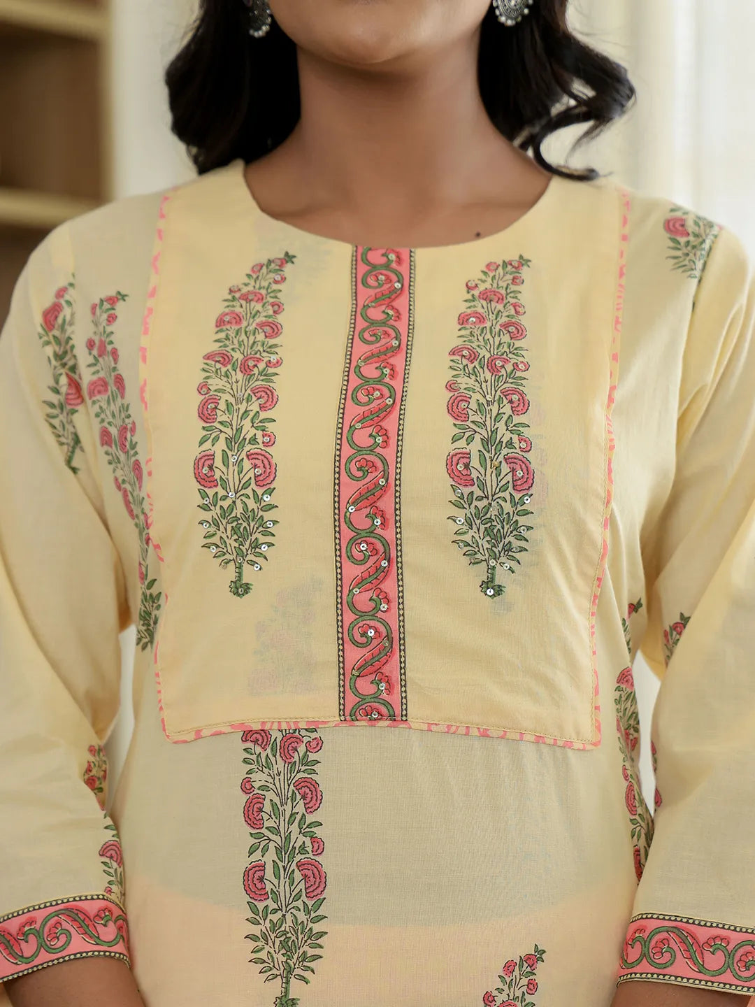Cream Cotton Straight Ethnic Motifs Kurta Dupatta Set-Yufta Store-6236SKDCRM