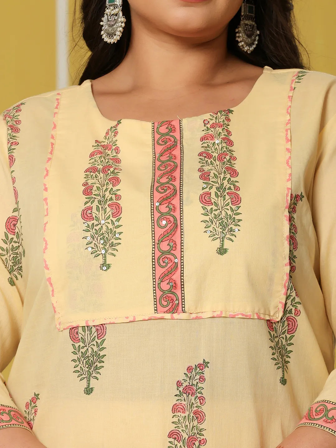 Cream Cotton Straight Plus Size Kurta Set-Yufta Store-6236PSKDCR3XL