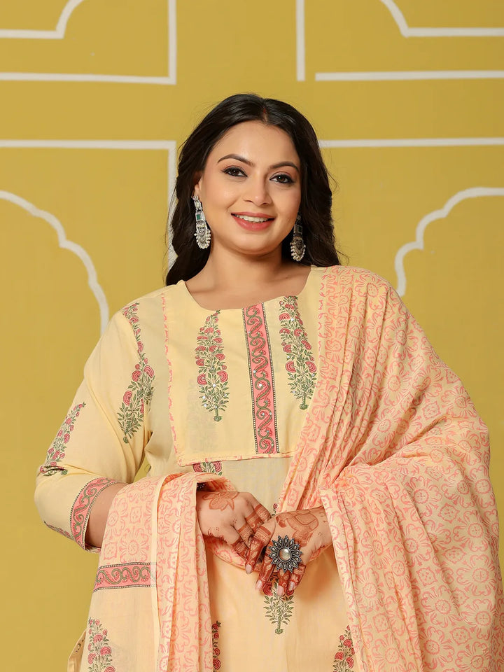 Cream Cotton Straight Plus Size Kurta Set-Yufta Store-6236PSKDCR3XL