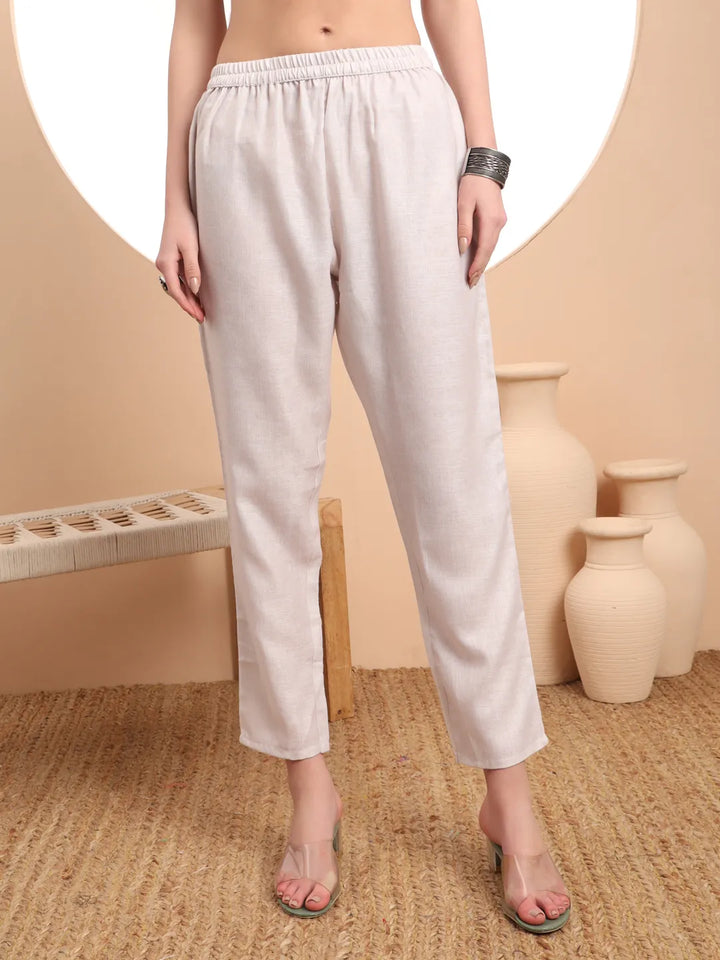 Cream Linen Cotton Straight Floral Tassels Work Kurta Dupatta Set-Yufta Store-6394SKDCRM