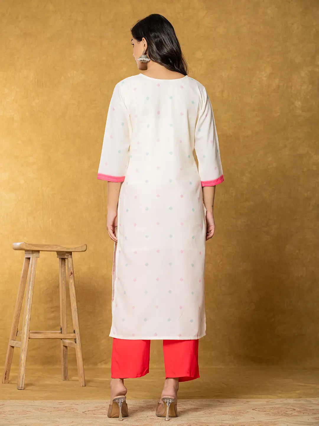 Cream Linen Floral Kurta Dupatta Pant Set-Yufta Store-7316SKDCRS