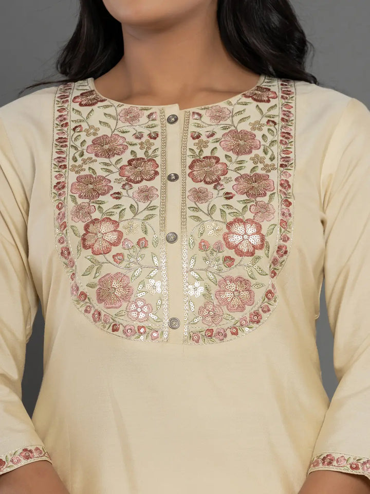 Cream Thread_Work Shirt And Trouser Silk Blend Co-Ord Set-Yufta Store-7297CRDCRS