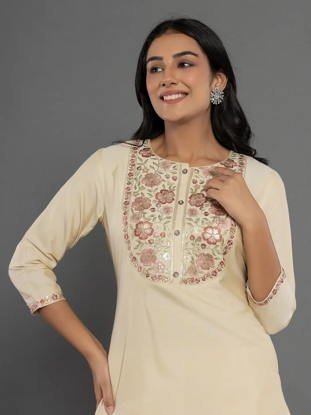 Cream Thread_Work Shirt And Trouser Silk Blend Co-Ord Set-Yufta Store-7297CRDCRS