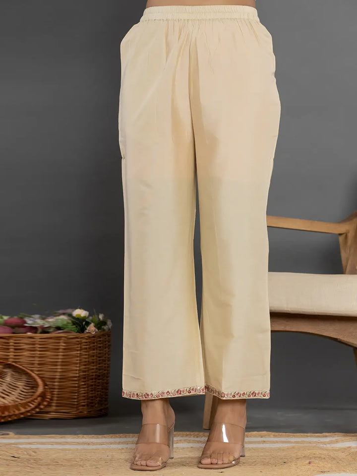 Cream Thread_Work Shirt And Trouser Silk Blend Co-Ord Set-Yufta Store-7297CRDCRS