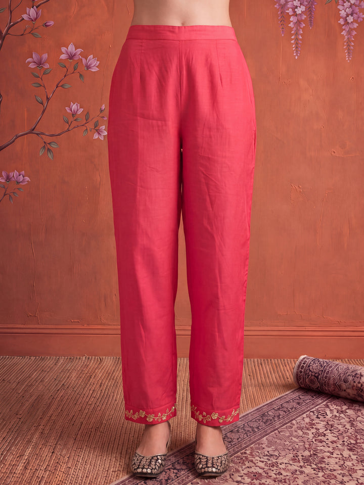 Fuchsia Silk Embroidered Kurta Dupatta Set