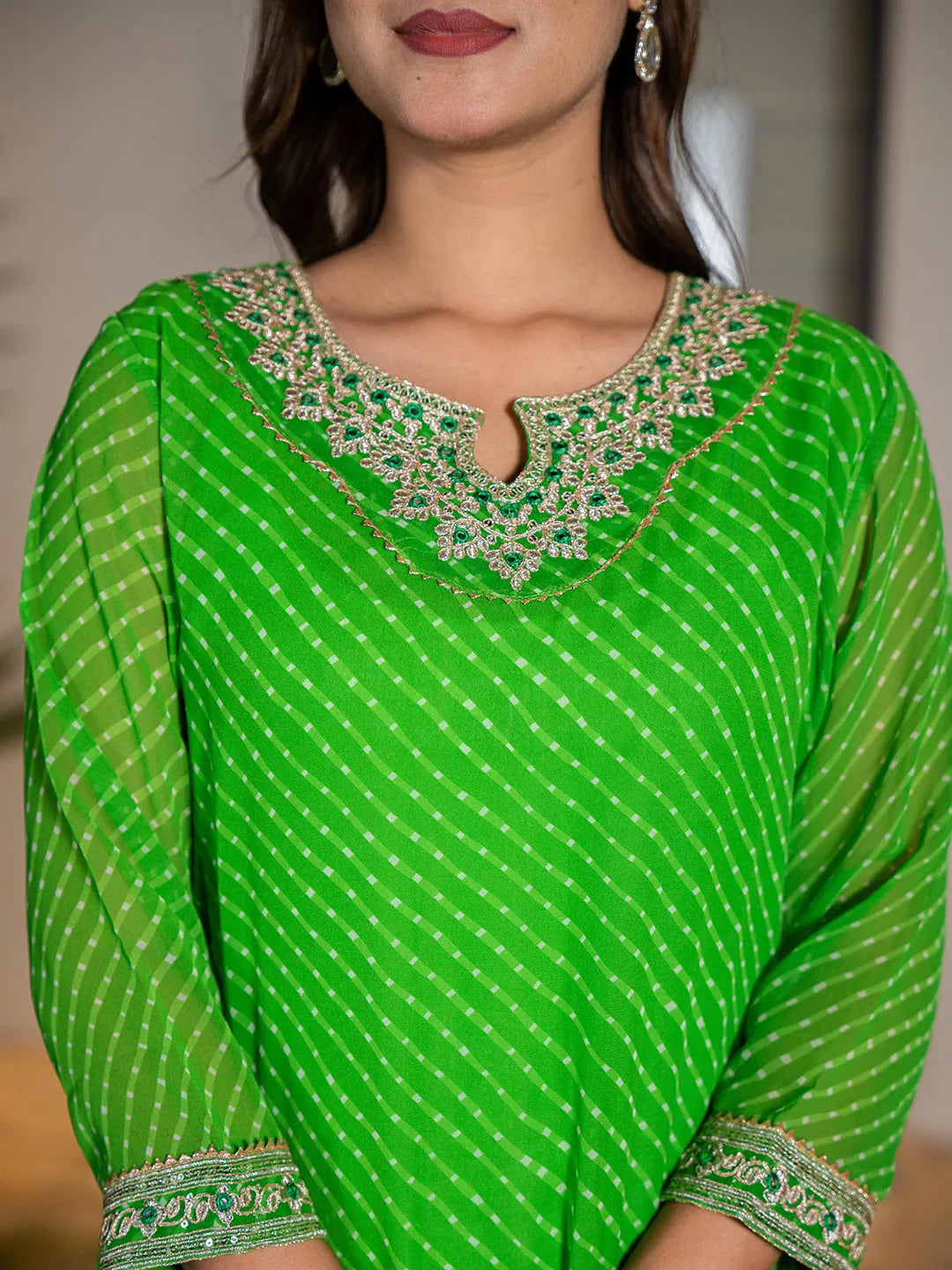 Dark Green Georgette Lehriya Embroidery Kurta-Yufta Store-1772KURDGS